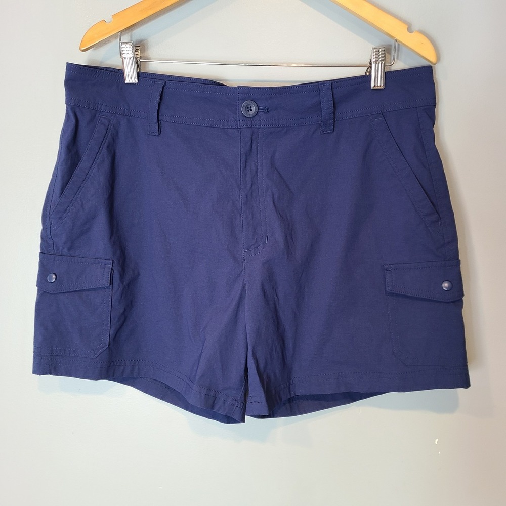 Eddie Bauer Shorts Womens 16 Navy Blue Cargo Nylon Stretch Hiking Trail Active
